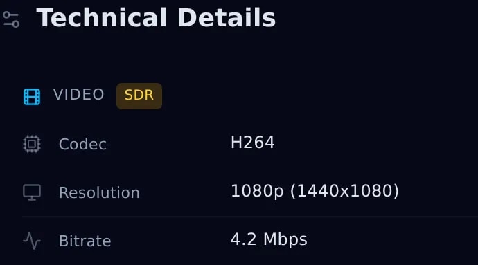 Technical Details for a title: codec, resolution and bitrate