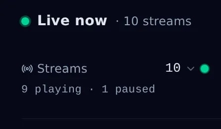 Live now: the number of streams, how many are playing and how many are paused