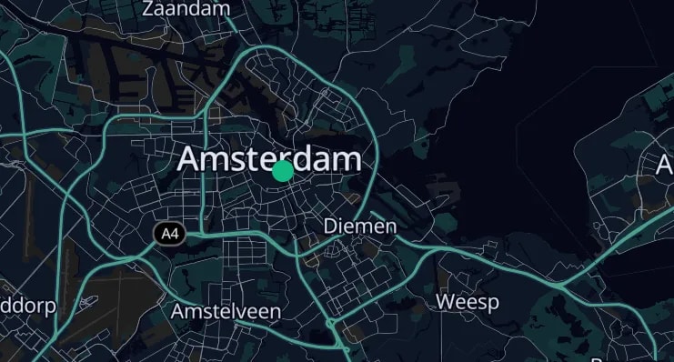 A map marking the active VPN peer